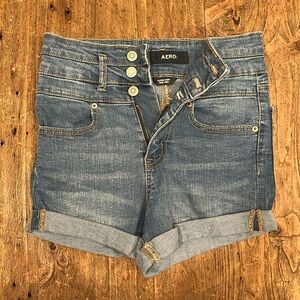 Aero jean shorts, medium wash, super high rise, 3 buttons and zipper